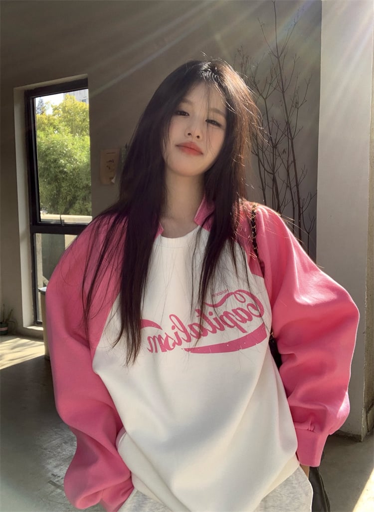 Pink Patchwork Long Sleeve Sweatshirt