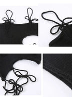 Black Knit Tie Up Backless Crop Top