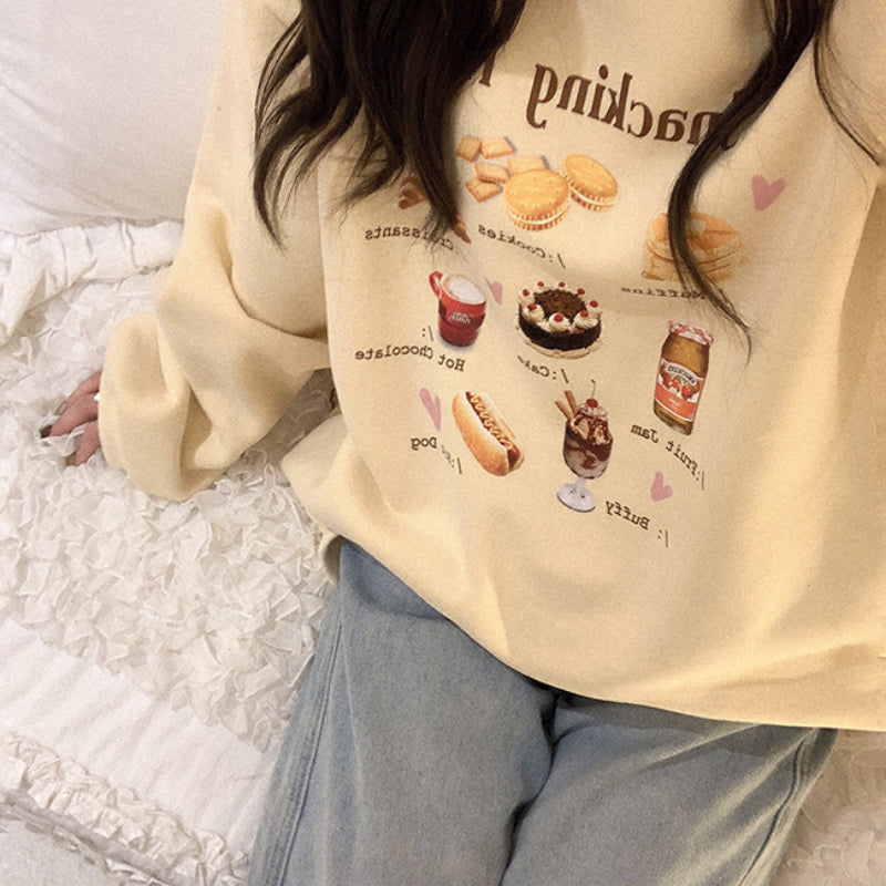 Snack Print Loose Fleece Pullover