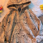 Cute Teddy Brown Bear Oversized Hoodie Zip Up Sweatshirt Sweater Long Sleeve Jumper Pullover E-Girl Kawaii Korean Japanese Harajuku Streetwear