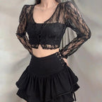 Black Lace V Neck Crop Top Cardigan