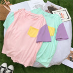 Cute Pastel Patchwork Contrast Kpop Bangtan Boys T-shirt Tee Top Korean Japanese Harajuku Chinese Retro Streetwear Aesthetic Fashion
