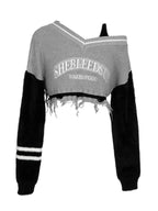 Grey Hollow Out Off Shoulder Cropped Sweater