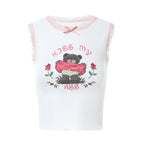 Pink Lace Bear Print Tank Top