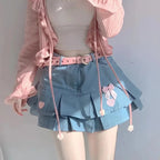 Heart Embroidery Blue Denim Skirt