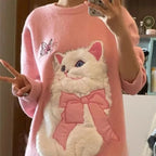 Fluffy Cat Print Sweater