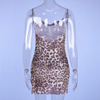 Leopard Print Spaghetti Strap Slit Mesh Mini Dress Summee Party Club E-Girl Kawaii Korean Japanese Harajuku Streetwear