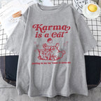 Karma Cat Print Short Sleeve T-shirt