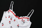 Cute Sweet Sexy Cherry Ruffle Bodysuit Top Tees Tshirts E-Girl Kawaii Korean Japanese Harajuku Chinese Retro Streetwear Aesthetic