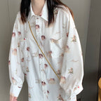 Vintage Angel Love Print Elegant Long Sleeve Shirt Blouse Top Lantern Sleeve Punk Grunge E-Girl Kawaii Korean Japanese Harajuku Streetwear