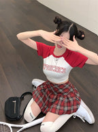 Red Plaid Pleated Mini Skirt