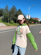 Cute 3D Funny Dinosaur Cartoon Hoodie With Horns Sweatshirt Sweater Long Sleeve Pullover Cosplay E-Girl Kawaii Korean Japanese Harajuku Streetwear