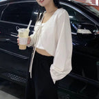 Cute Sweet White Lace Up Loose Cropped Long Sleeve Shirt Cardigan Pullover Aesthetic Casual Summer E-Girl Kawaii Korean Japanese Harajuku