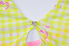Yellow Plaid V Neck Halter Mini Dress