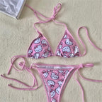 3D Pink Japanese Anime Cat Bikini Set