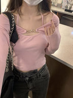 Black Halter Chain Long Sleeve T-shirt