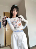 Kawaii Cat Print Long Sleeve T-shirt