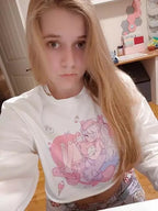 Sweet Anime Girl Cartoon Print Loose Long Sleeve Sweatshirt Sweater Pullover Jumper Autumn Causal E-Girl Kawaii Korean Japanese Harajuku Streetwear