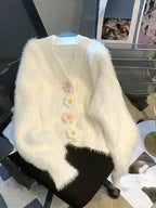Fluffy Flower Button Cardigan