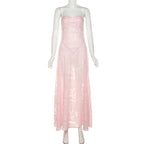 Pink Floral Patchwork Spaghetti Strap Maxi Dress