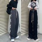Black Side Bow Bandage High Waist Trousers