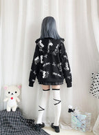 Teddy Bear Scissors Print Hoodie Zip Up Sweater Sweatshirt Long Sleeve Pullover Jumper Goth Punk E-Girl Kawaii Korean Japanese Harajuku Streetwear