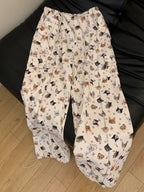 Cat Dog Animal Print Wide Leg Cargo Pants