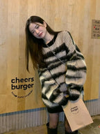 Black Stripe Knit Oversized Sweater