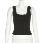 Black Bow Lace Trim Tank Top