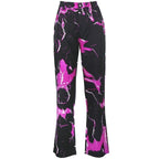 Cute Retro Vintage 90s Funky Lightning High Waisted Cargo Trousers Pants Colorful Print Aesthetic E-Girl Kawaii Korean Japanese Harajuku Streetwear