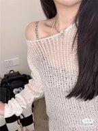 White Crochet See Through Sweater