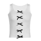 White Ribbed Tank Top with Black Bows