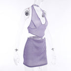 2PCS Purple Shimmer V Neck Dress