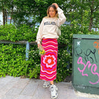 Cute Vintage Red Flower High Waist Print Beach Long Skirt Wrap Sexy Aesthetic Casual Summer E-Girl Kawaii Korean Japanese Harajuku