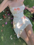 Floral Mesh Ruched Bodycon Dress