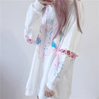 Cute Rabbit Evil Pentagon Lace Up Long Sleeve Hoodie Oversize Sweater Sweatshirt Pullover Jumper E-Girl Kawaii Korean Japanese Harajuku Streetwear