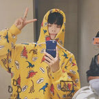 Funny Dinosaur Cartoon Print Vintage Baggy Oversized Loose Hoodie Pullover Sweater Sweatshirt Jumper E-Girl Kawaii Korean Japanese Harajuku Streetwear