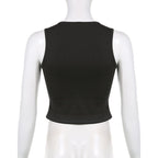 Black Cat Graphic Print Crop Top