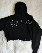 Black Hollow Out Cropped Zipper Jacket