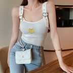Heart Embroidery Knit Crop Top