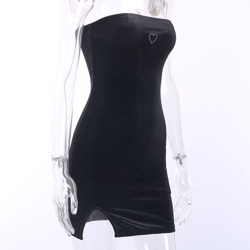 Cute Sexy Heart Love Velvet Mini Split Dress Bodycon Sleeveless Backless Party E-Girl Kawaii Korean Japanese Harajuku Retro Streetwear Fashion