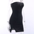Cute Sexy Heart Love Velvet Mini Split Dress Bodycon Sleeveless Backless Party E-Girl Kawaii Korean Japanese Harajuku Retro Streetwear Fashion