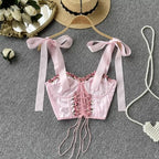 Pink Rose Lace Up Bustier Top
