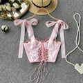 Pink Rose Lace Up Bustier Top