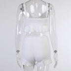 White Lace 2pcs Tracksuit Set Crop Top + Shorts Outwear Pajama Set Loungewear Summer Aesthetic Casual E-Girl Kawaii Korean Japanese Harajuku