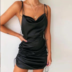 Cute Sexy Black Spaghetti Strap Backless Bodycon Dress Party Kawaii Korean Japanese Harajuku Chinese Retro Streetwear Aesthetic Fashion