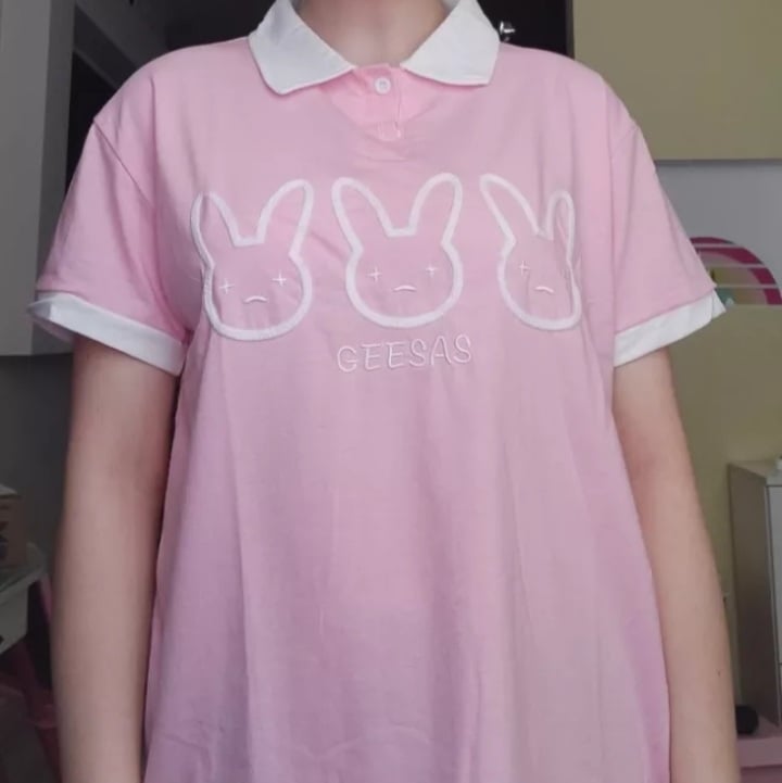 Cute Pastel Bunny Rabbit Embroidery Polo Short Sleeve T- Shirt Top Aesthetic Casual Summer E-Girl Kawaii Korean Japanese Harajuku