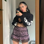 Black Skull Knit Sweater Sweatshirt Crewneck Long Sleeve Pullover Goth Punk Autumn Fall E-Girl Kawaii Korean Japanese Harajuku Streetwear