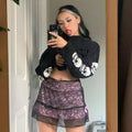 Black Skull Knit Sweater Sweatshirt Crewneck Long Sleeve Pullover Goth Punk Autumn Fall E-Girl Kawaii Korean Japanese Harajuku Streetwear