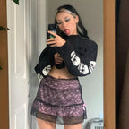 Black Skull Knit Sweater Sweatshirt Crewneck Long Sleeve Pullover Goth Punk Autumn Fall E-Girl Kawaii Korean Japanese Harajuku Streetwear
